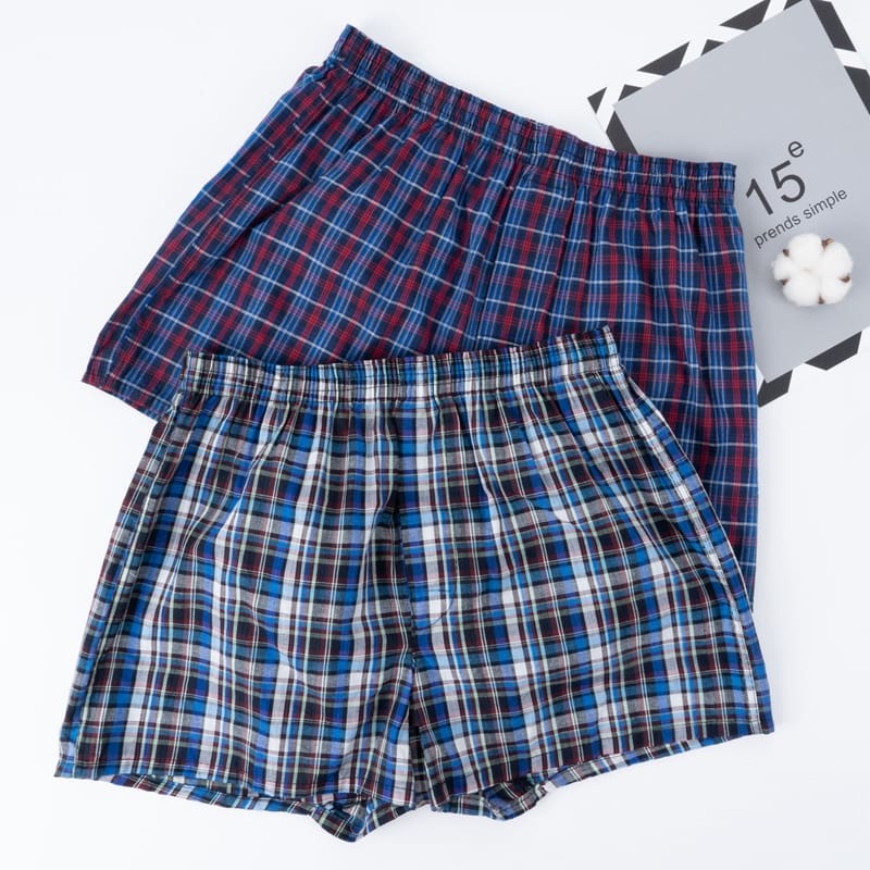 Mens Underwear Boxers Shorts Casual 100 % Cotton Sleep Underpants Plaid Loose Comfortable Knickers Homewear Panties Lingerie