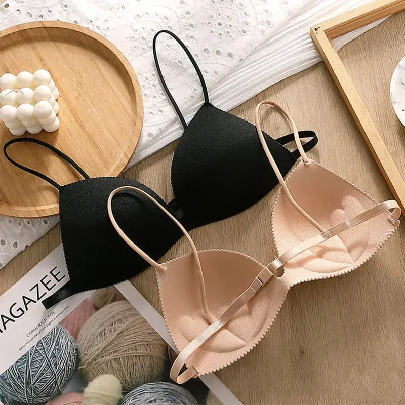 Seamless Women Bra  Underwear Women Ultra-thin Thin Shoulder Strap Girls Backless Bras Push Up Bra One Piece Bra