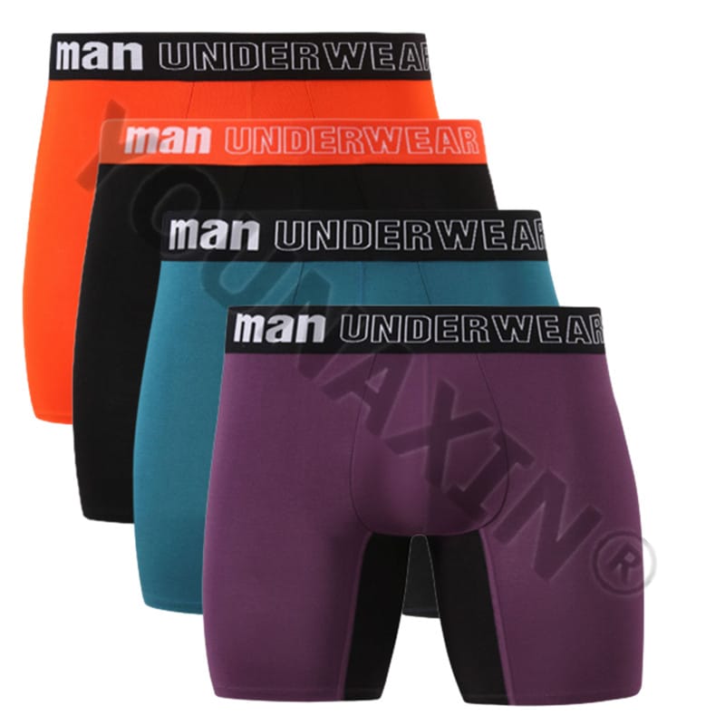 4 Piece Big Size Men Sexy Panties Underwear Boxers Briefs Bamboo Fiber Knickers Stitching Color Homme Long Undies Boy Underpants