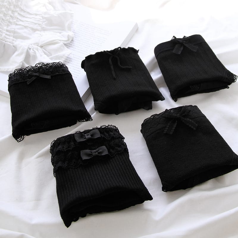 5Pcs/Set Cotton Panties Sexy Lace Underwear Black Style Women's Cotton Lingerie Female Girls Briefs Shorts Pantys Underpants