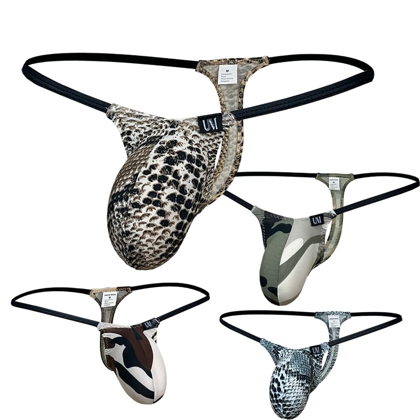 men's sexy thongs leopard-printting color elastic t-back underwear ultra-low waist g-strings underwear