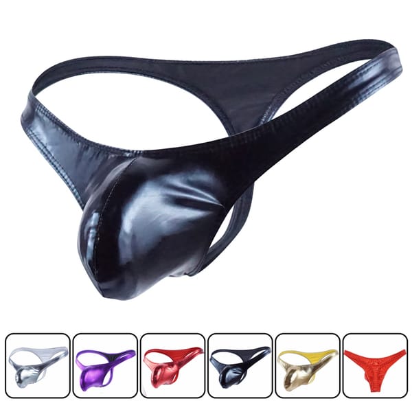 2019 Men Gay Thong Sexy Stripe Cotton Underwear shorts Bare Buttocks Patent Leather Underpants Pouch Thong G-String majtki men