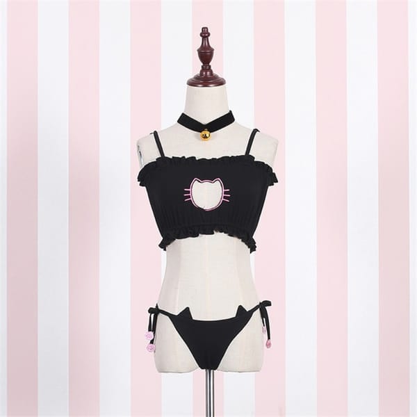 Cosplay Cat Hollow Keyhole Bra With Briefs Lingerie Underwear Set With Necklace