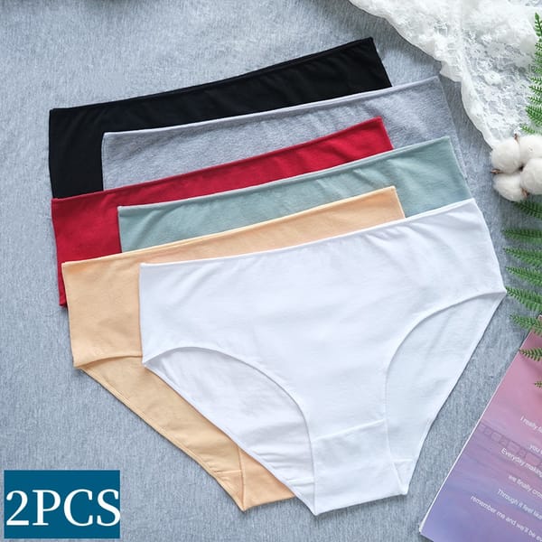 2Pcs Cotton Briefs High Waist Panties Women Seamless Underwear Female Underpants Solid Comfort Lingerie M-2XL Pantys Intimates