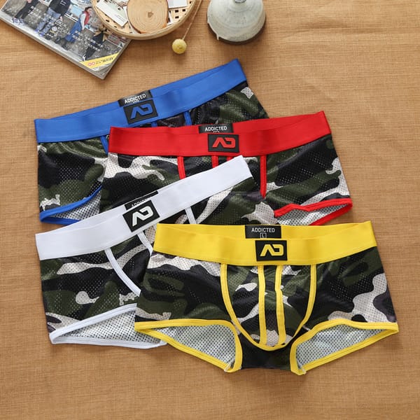 Addicted men nylon mesh breathable cool camouflage underwear boyshort boxers boxers.