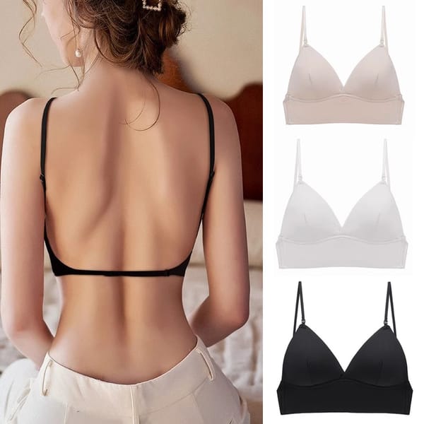 Sexy Low Back Bras Comfortable Lingerie Wire Free Underwear Ice Silk Push Up Bra Women Summer U Backless Thin Bralette Top Bras