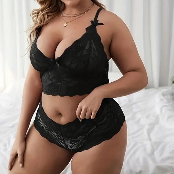 Women Plus Size Underwear Outfit Lace Floral Lingeries Bra+Elastic High Waist Panty Exotic 2 Piece Set Sexy Breathable Intimates