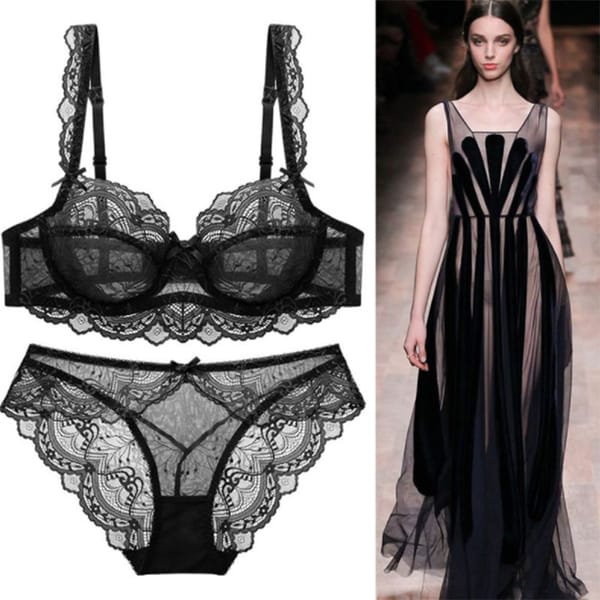 2022 New Sexy Transparent Bras Set Solid Bow Lace Women Underwear 32/70 34/75 36/80 38/85 40/90 42/95 ABCDE Cup Female Lingerie