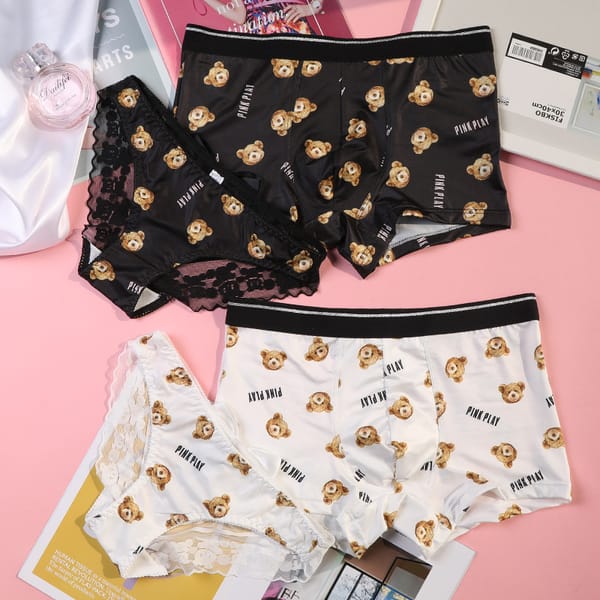 Couple Underwear Men Boxers Sexy Lace Ice Silk Women Briefs Cartoon Cute Bear Panties Transparent Underpants For Boy Girl Lovers