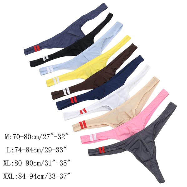 Men's Bikini G-strings Lingerie Underwear Smooth Ice Silk Mini Briefs Tangas Thongs Underpants Men Low Waist Panties