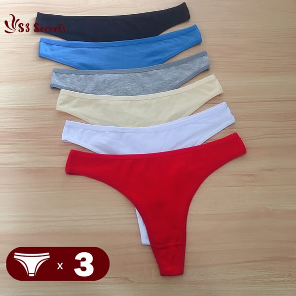 3PCS/Set Women Cotton G-string Panties Ladies Soft Thongs Female Girls Low-Rise T-Back Panties Bikini Plus Size Underwear M-2XL