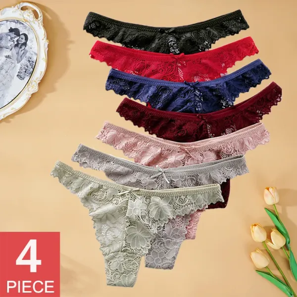 4PCS/Set Women's Lace Lingerie Panties Mesh Gstring Female Underpant Sexy Panties Hollow Out Low Waist Female Underwear