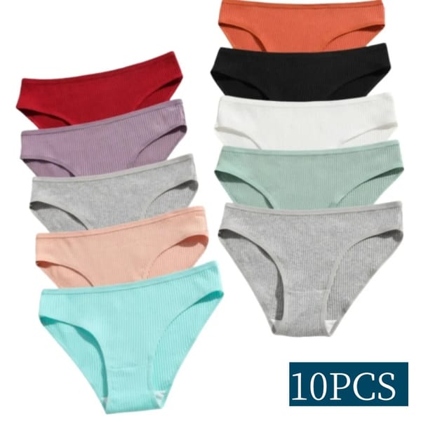 10PCS/Set Cotton Briefs Panties Ladies Low Waist Seamless Pantys Sports Underwear Breathable Bikini Solid Color Underpants