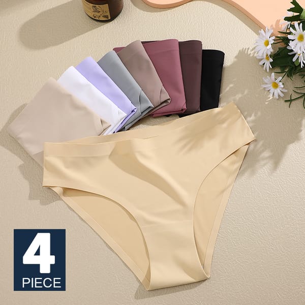 FINETOO 4Pcs/Set Sexy Women's Underwear low Waisted Seamless Underwear Breathable Nude Triangle Pants Intimates Lingerie
