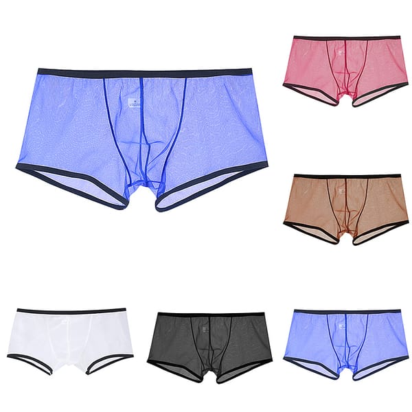 New Men Ultra-thin Boxer Briefs Shorts U Convex Pouch Underwear Panties Mesh Low Rise Transparent Qucik-Dry Underpants