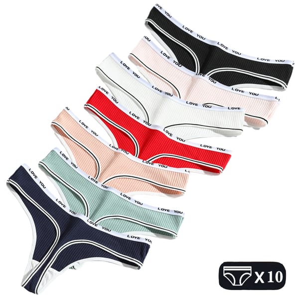 10Pcs Seamless Ladies Ribbed Cotton Thong Letter G-strings Women's Low Waist Bikini Briefs Sports Girls Underwear