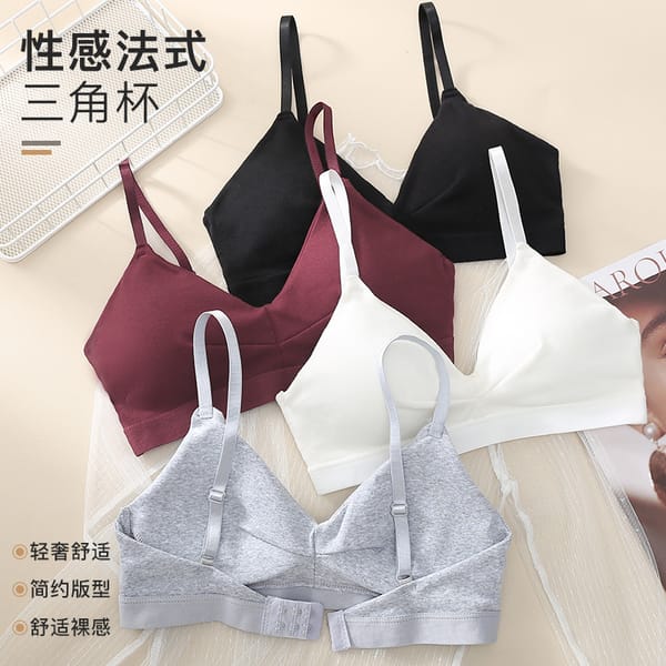 2023 New Underwear Pure Cotton Without Underwire Triangle Cup Comfortable Absorption-sweat Seamless Girl Student Underwear Bra