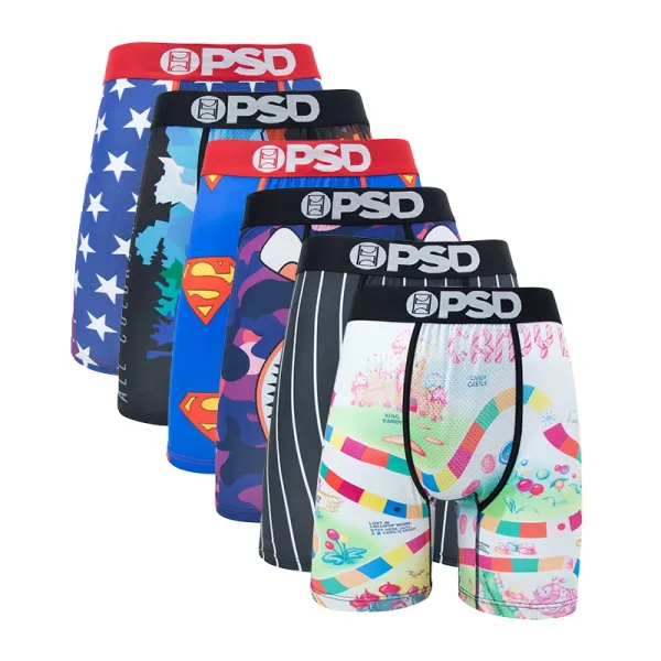 Fashion 6Pcs Print Men Underwear Boxer Cueca Male Panty Lingerie Men Underpants Panty Boxershorts Sexy Boxers Briefs S-XXL Men's