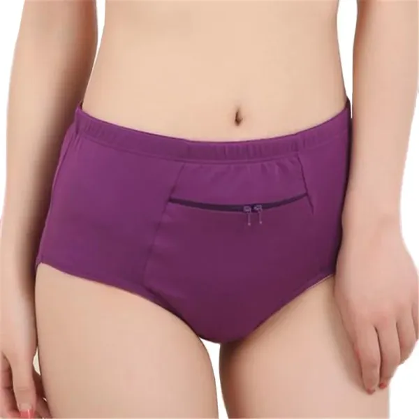 Women Pocket Panties Big Size Underwear Female Cotton Briefs Solid Zipper Lingerie Female Cotton Briefs Novel Breathable Ladies