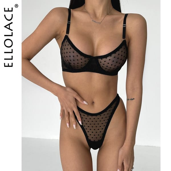 Ellolace Polka Dot Lingerie See-Through Exotic Sets Lace Underwear Porn Fantasy Intimate Transparent Naked Fancy Erotic Costume