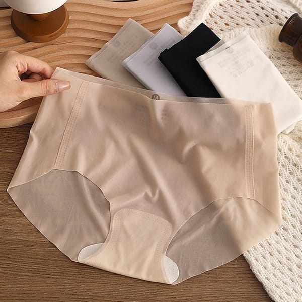 Women Sexy Solid Color Ice Silk Underwear Lingerie Mid-Rise Seamless Briefs Invisible Panties Breathable Ultra-Thin Transparent