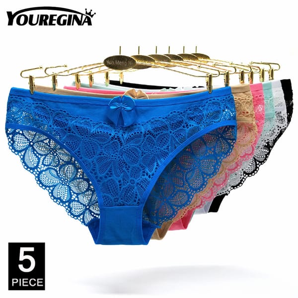Women Panties Underwear Cotton Sexy Flower Lace Hollowed Low Rise Girls Briefs Ladies Knickers for Women 5 Pcs/lot