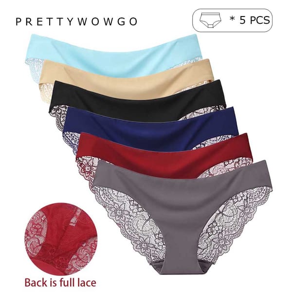 5 Pcs/Lot High Quality Seamless Underwear Womens Solid Color Sexy Lace Cotton Briefs Panties 981